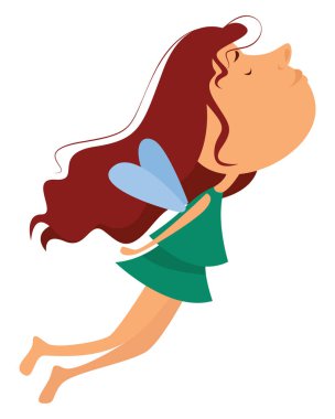 Kanatlı kız, resimli, beyaz arkaplanda vektör.