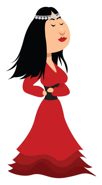 Gitana Vestido Rojo Ilustración Vector Sobre Fondo Blanco — Vector de stock