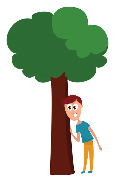 Escondido Detrás Del Árbol Ilustración Vector Sobre Fondo Blanco — Vector de stock