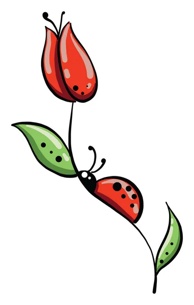 Coccinelle Sur Une Fleur Illustration Vecteur Sur Fond Blanc — Image vectorielle