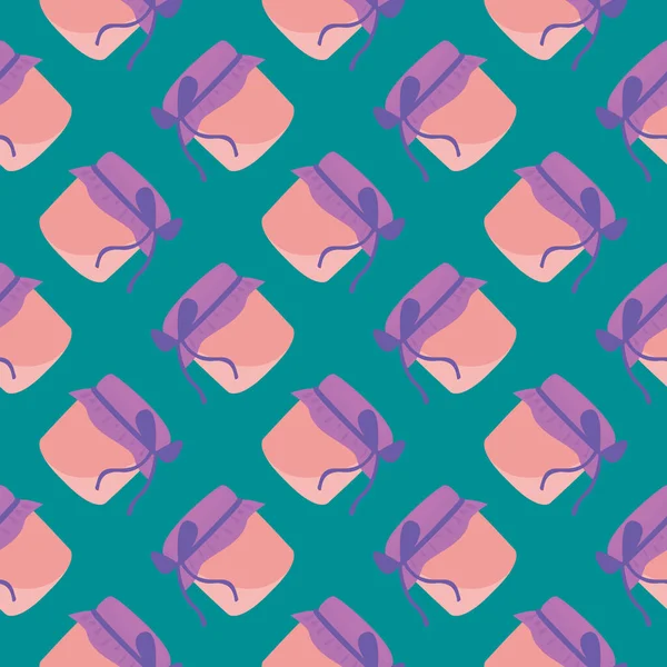 Pinkfarbenes Gefäß Mit Schleife Nahtloses Muster Auf Blauem Hintergrund — Stockvektor