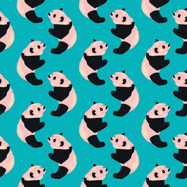 Pequeños Pandas Patrón Sin Costuras Sobre Fondo Azul — Vector de stock