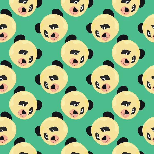 Cabeza Panda Patrón Sin Costuras Sobre Fondo Verde — Vector de stock