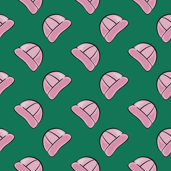 Pink Cap Seamless Pattern Green Background — Stock Vector