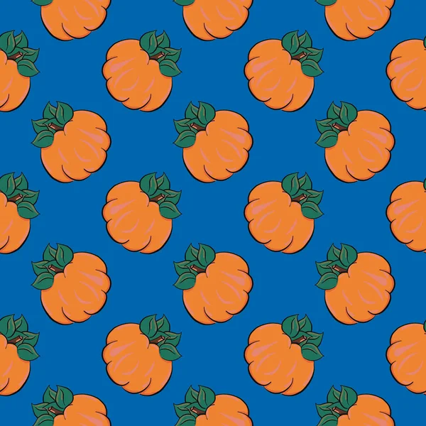 Narancs Tök Zökkenőmentes Minta Kék Háttér — Stock Vector