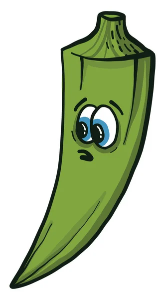 Pequeña Okra Asustada Con Ojos Azules Ilustración Vector Sobre Fondo — Vector de stock