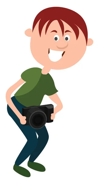 Jongen Maakt Foto Illustratie Vector Witte Achtergrond — Stockvector