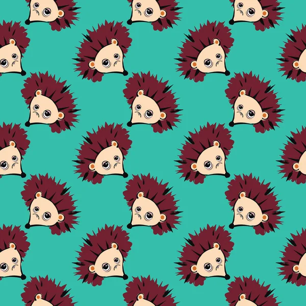 Tired Hedgehog Seamless Pattern Green Background — Stock Vector