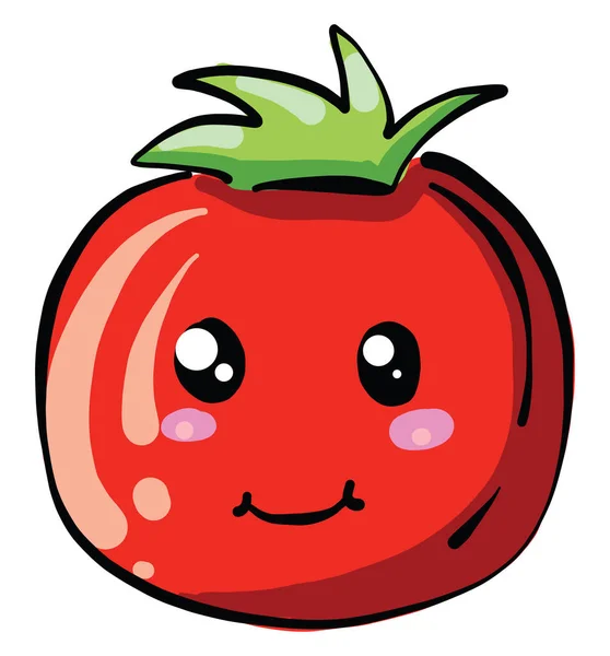 Red Tomato Green Stem Illustration Vector White Background — Stock Vector