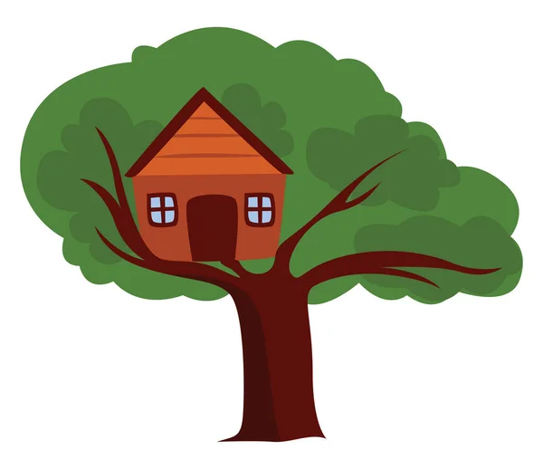 Casa Árvore Vermelha Ilustração Vetor Sobre Fundo Branco —  Vetores de Stock