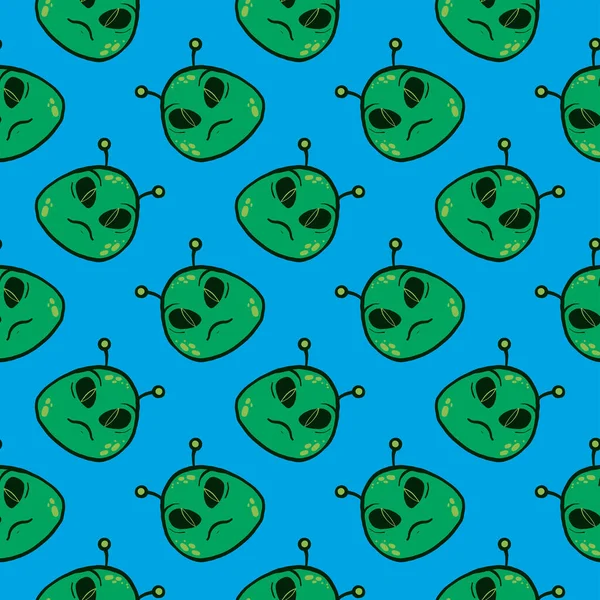 Green Alien Seamless Pattern Blue Background — стоковый вектор