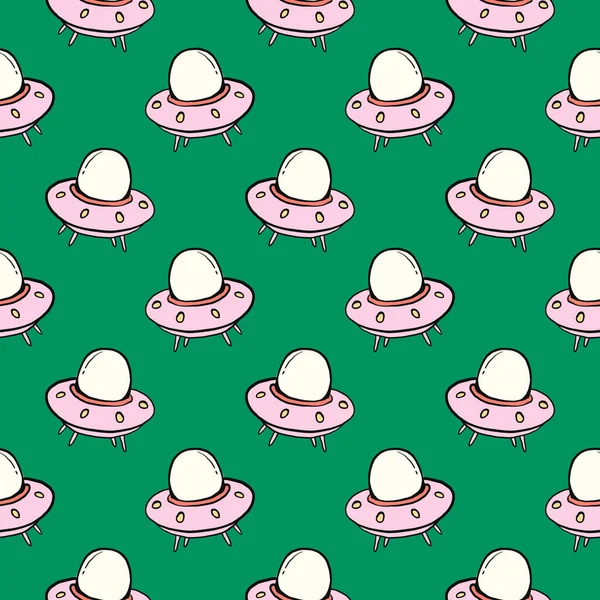 Small Ufo Seamless Pattern Dark Green Background — стоковый вектор