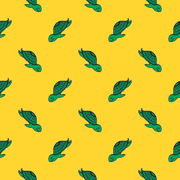ウミガメ 黄色の背景にシームレスなパターン — ストックベクタ