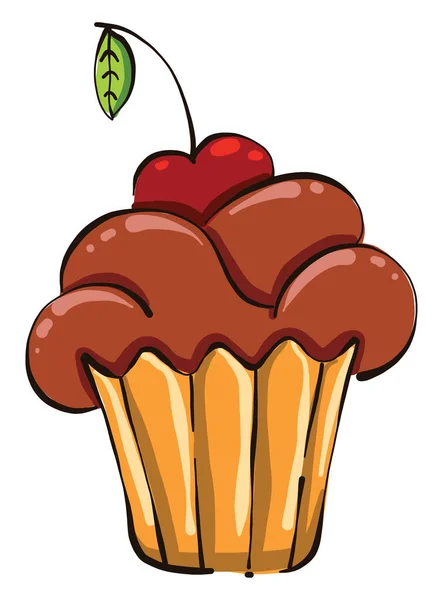 Choklad Cupcake Med Körsbär Illustration Vektor Vit Bakgrund — Stock vektor