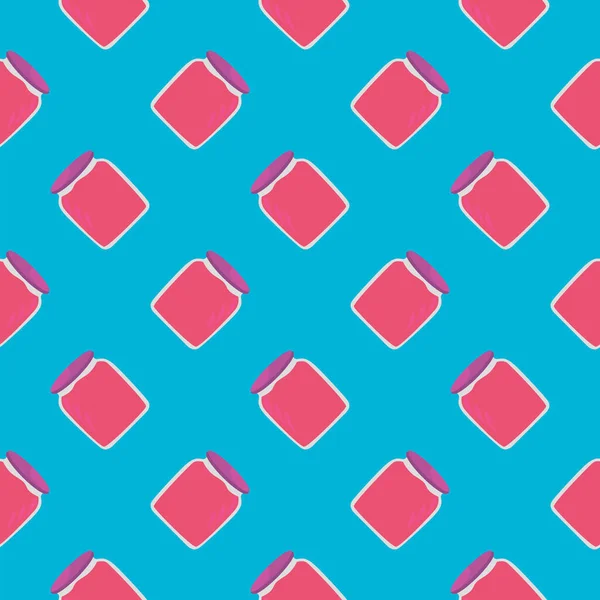 Marmeladenglas Nahtloses Muster Auf Blauem Hintergrund — Stockvektor