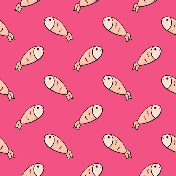 Kleiner Fisch Nahtloses Muster Auf Rosa Hintergrund — Stockvektor