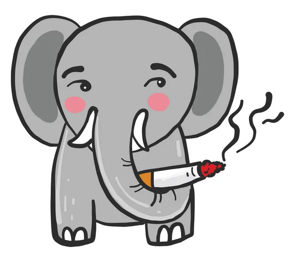 Elephant Smoking Illustration Vector White Background — Stock Vector