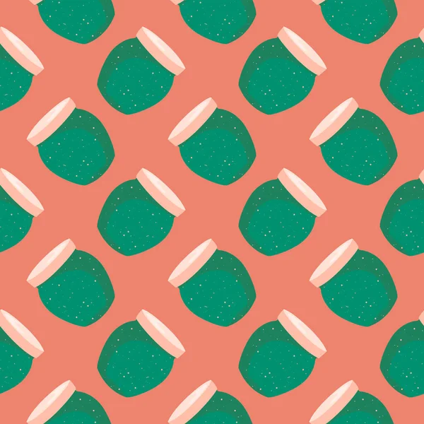 緑の瓶にドット オレンジの背景にシームレスなパターン — ストックベクタ