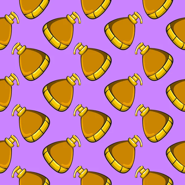 黄色の液体石鹸 紫色の背景のシームレスなパターン — ストックベクタ