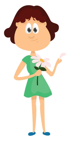 Niña Sosteniendo Una Flor Blanca Ilustración Vector Sobre Fondo Blanco — Vector de stock