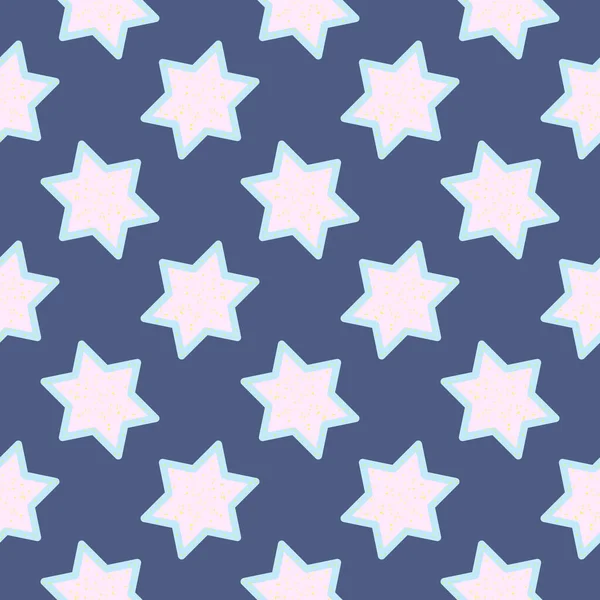 Piękne Białe Gwiazdy Bezszwowy Wzór Ciemnoniebieskim Tle — Wektor stockowy