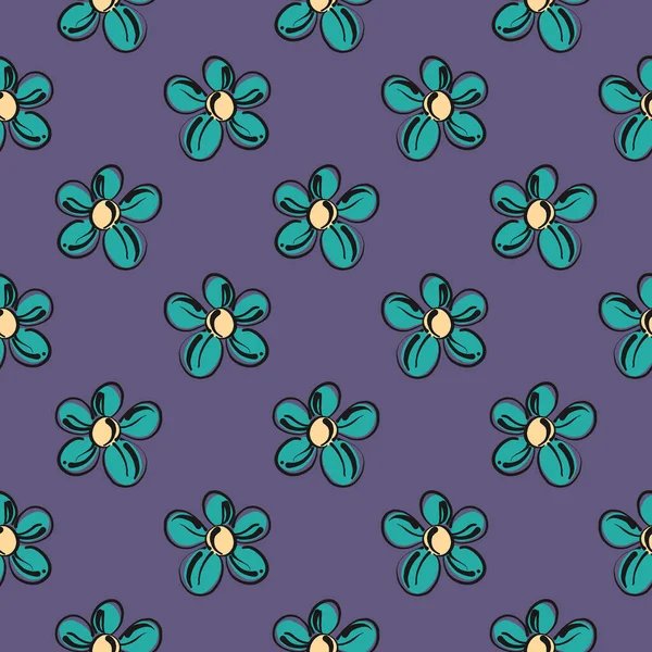 Coral Blue Flowers Seamless Pattern Purple Background — Stock Vector