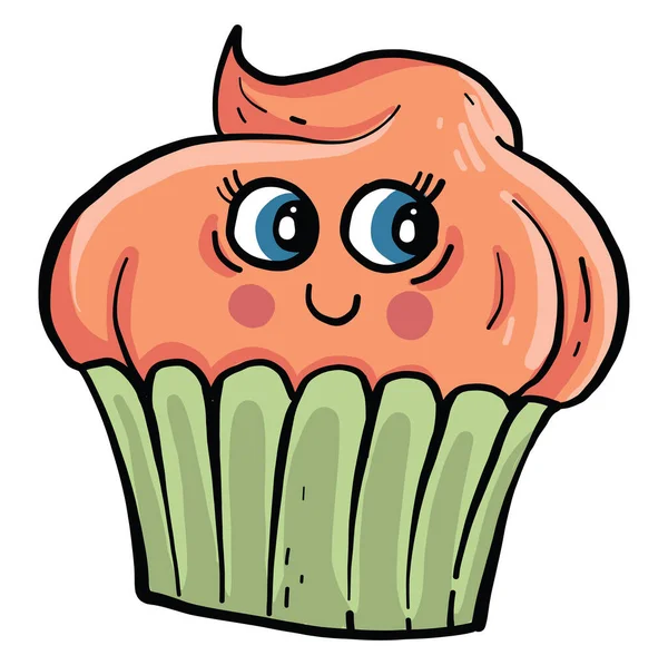 Orange Happy Cupcake Illustration Vektor Auf Weißem Hintergrund — Stockvektor