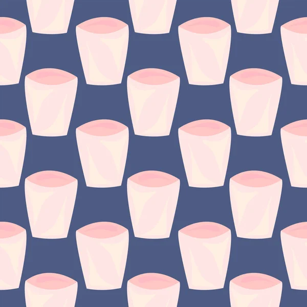 プラスチックピンクのカップ 濃い紫色の背景のシームレスなパターン — ストックベクタ