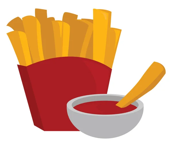 Fritos Com Ketchup Ilustração Vetor Sobre Fundo Branco — Vetor de Stock