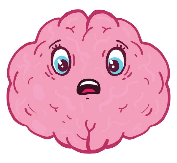 Scared Pink Brain Blue Eyes Illustration Vector White Background - Stok Vektor