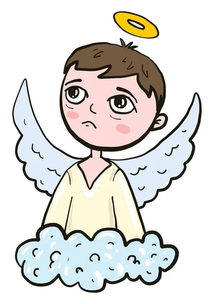 Smutný Chlapec Anděl Ilustrace Vektor Bílém Pozadí — Stockový vektor