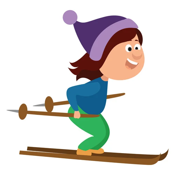 Girl Skiing Illustration Vector White Background — Stock Vector