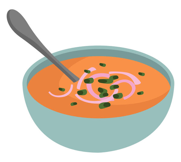 Soup with onions, illustration, vector on white background.