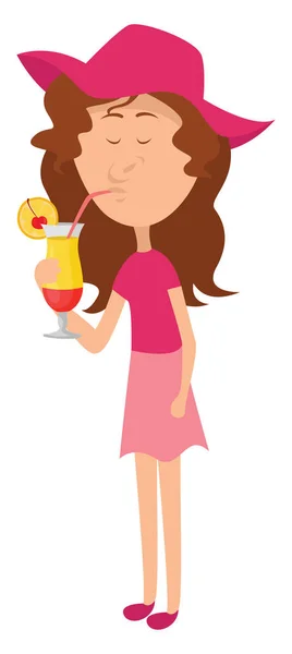 Girl Drinking Coctail Illustration Vector White Background — Stock Vector