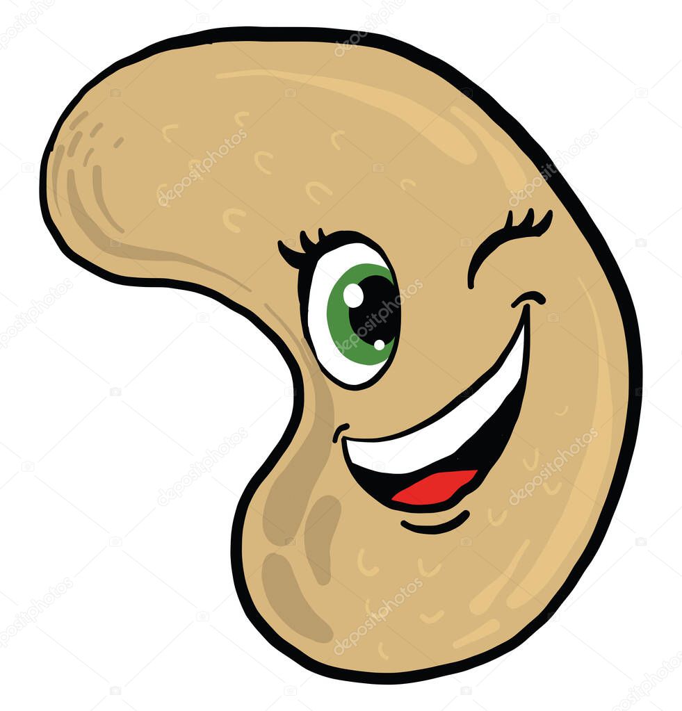Winking little cashew, illustration, vector on white background