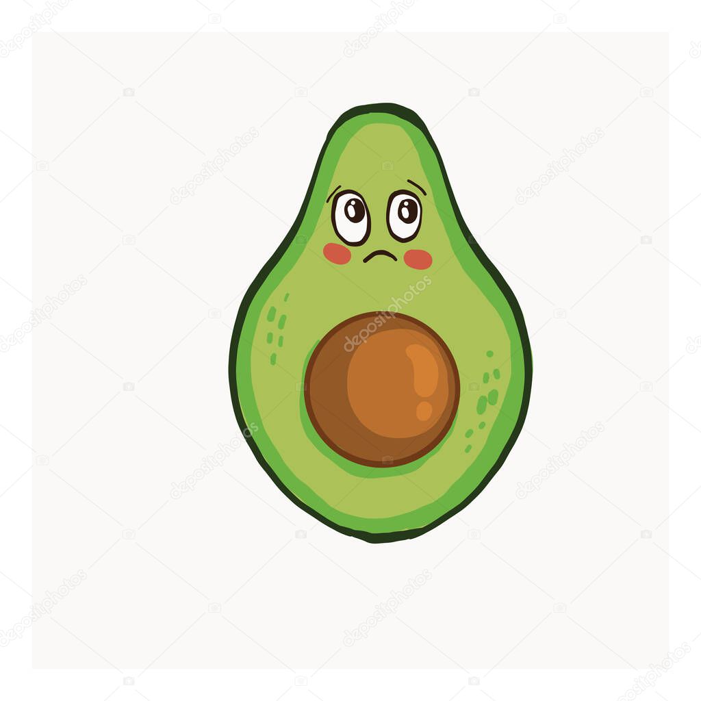 Sad half of avocado, illustration, vector on white background.