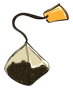 Siyah çay poşeti, illüstrasyon, beyaz arkaplanda vektör.