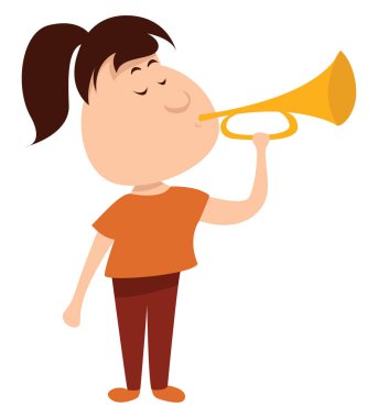 Trompet çalan kız, illüstrasyon, beyaz arka planda vektör.