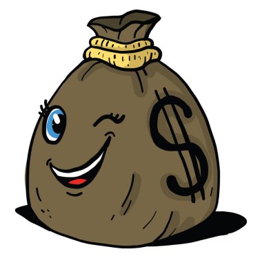 Göz kırpan para çantası, illüstrasyon, beyaz arkaplan üzerindeki vektör.