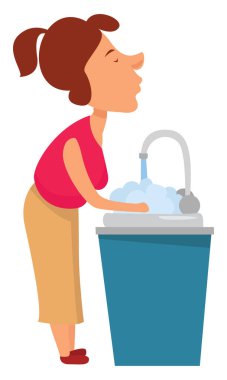 El yıkayan kız, resimleme, beyaz arka planda vektör.