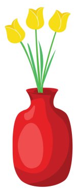 Vazodaki çiçekler, illüstrasyon, beyaz arkaplanda vektör