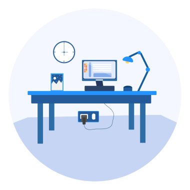 Mavi ofis, illüstrasyon, beyaz arkaplan vektörü.