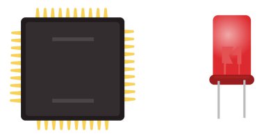 LED ve işlemci, illüstrasyon, beyaz arkaplan üzerindeki vektör.