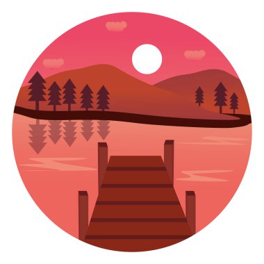 Göl batımı, illüstrasyon, beyaz arkaplan üzerindeki vektör.