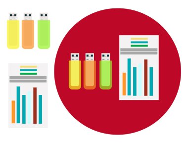 USB Koleksiyonu, illüstrasyon, beyaz arkaplan üzerindeki vektör.