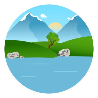 Nehir görünümü, illüstrasyon, beyaz arkaplan üzerindeki vektör.