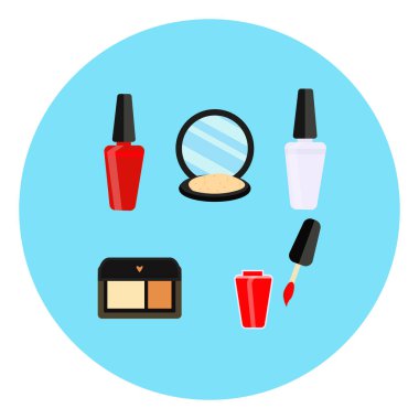 Makyaj koleksiyonu, illüstrasyon, beyaz arkaplan üzerindeki vektör.