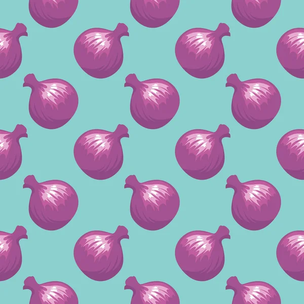 Cebollas Violetas Patrón Sin Costuras Sobre Fondo Azul — Vector de stock