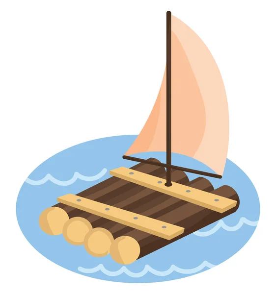 Raft Στο Νερό Εικονογράφηση Διάνυσμα Λευκό Φόντο — Διανυσματικό Αρχείο