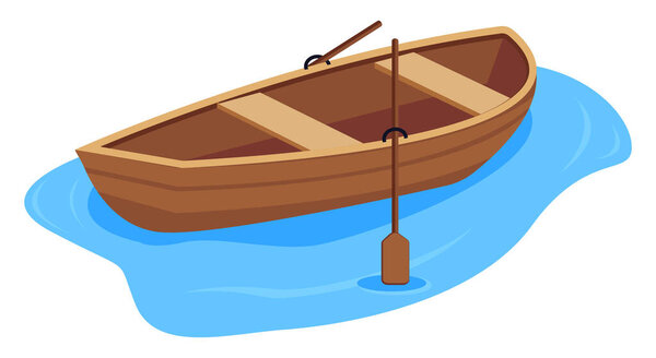 Wooden boat,illustration, vector on white background.